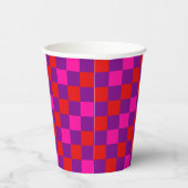 Rotlila Rosa Karomuster Design Pappbecher (Rechts)