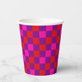 Rotlila Rosa Karomuster Design Pappbecher (Vorderseite)
