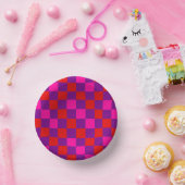 Rotlila Rosa Karomuster Design Pappteller (Party)