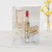Rotlippenstift und Schmuck Geburtstag Karte (Gelbe Blume)