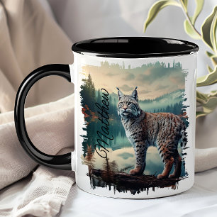 Rotluchs im nebligen Wald Tasse