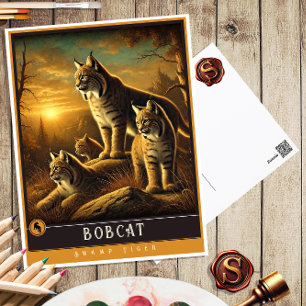 Rotluchs Süße Familie Vintage-Tier-Postkarte Postkarte