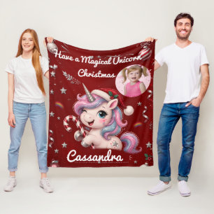 Rotmagisches Einhorn-Weihnachtsfoto-Geschenk Fleecedecke