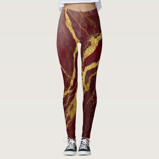 Rotmarmormuster mit Gold Leggings (Vorderseite)