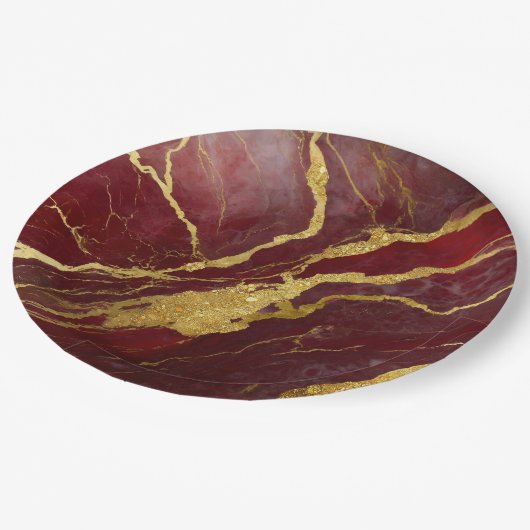 Rotmarmormuster mit Gold Pappteller (Schrägansicht)