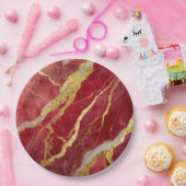 Rotmarmormuster mit Gold Pappteller (Party)