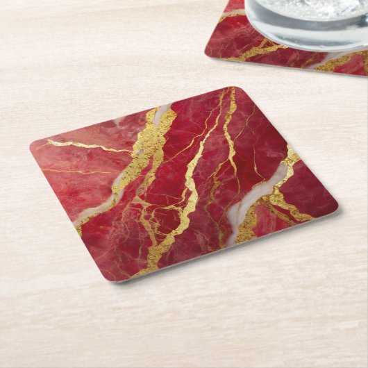 Rotmarmormuster mit Gold Rechteckiger Pappuntersetzer (angewinkelt)