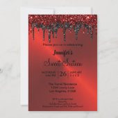 Rotmetallischer Glitzer 16 . Geburtstag Einladung (Vorderseite)