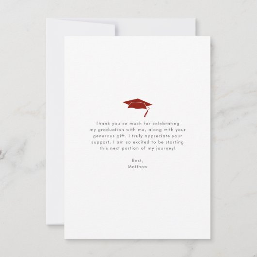 Rotmodernes Foto Abschluss fett einfache Typografi Dankeskarte (Rückseite)