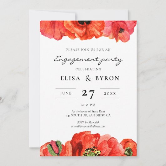 Rotmohn-Aquarellparty Einladung (Vorderseite)