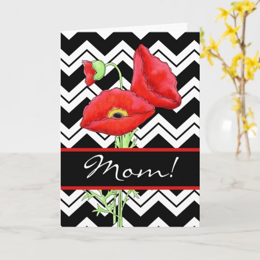 Rotmohn Schwarz & Weiß Zizzag Muttertag Karte (Gelbe Blume)