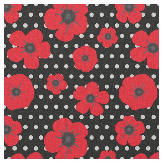 Rotmohn und Polka-Dot-Muster Stoff (Nahaufnahme)