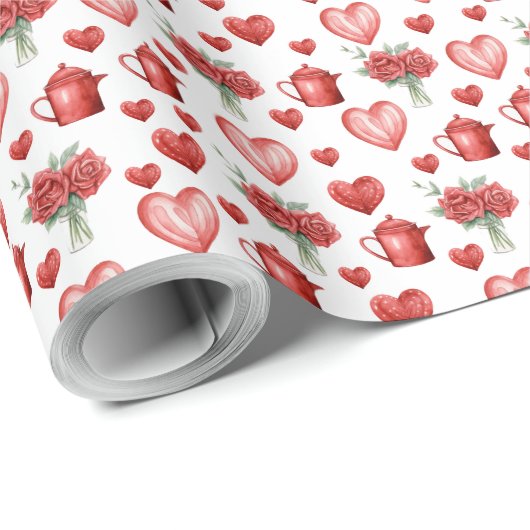 Rotmuster mit Herzen für den Valentinstag Geschenkpapier (Rolleneckpunkt)