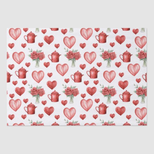 Rotmuster mit Herzen für den Valentinstag Seidenpapier (Vorderseite)