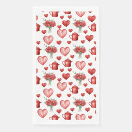 Rotmuster mit Herzen für den Valentinstag Serviette