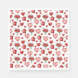 Rotmuster mit Herzen für den Valentinstag Serviette