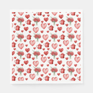 Rotmuster mit Herzen für den Valentinstag Serviette