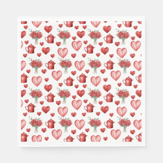 Rotmuster mit Herzen für den Valentinstag Serviette (Vorderseite)