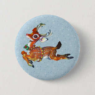 Rotnasen-Rentier Vintage-Kunst Button