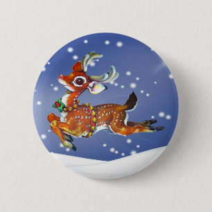 Rotnasen-Rentier Vintage-Kunst Button