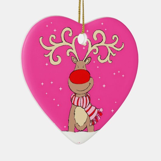 Rotnasen-Rentierverzierungen in Rot und Rosa Keramik Ornament (Rechts)