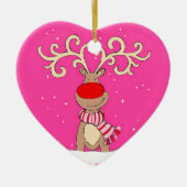 Rotnasen-Rentierverzierungen in Rot und Rosa Keramik Ornament (Vorne)