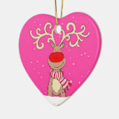 Rotnasen-Rentierverzierungen in Rot und Rosa Keramik Ornament (Links)