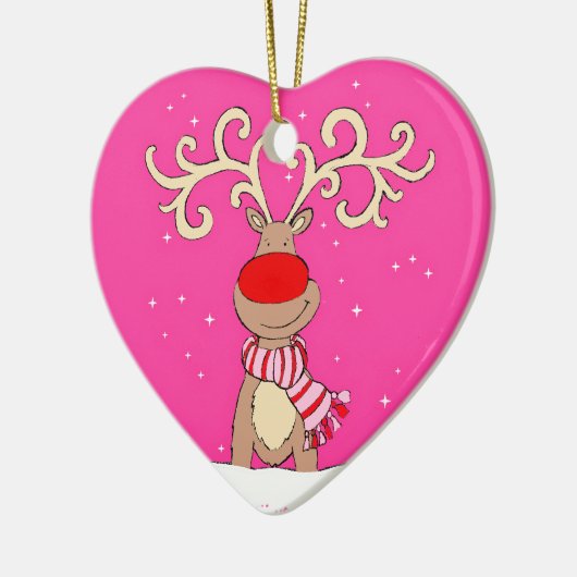 Rotnasen-Rentierverzierungen in Rot und Rosa Keramik Ornament (Links)