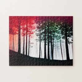 Rotnebel deckt Schwarzwald-Silhouette ab Puzzle