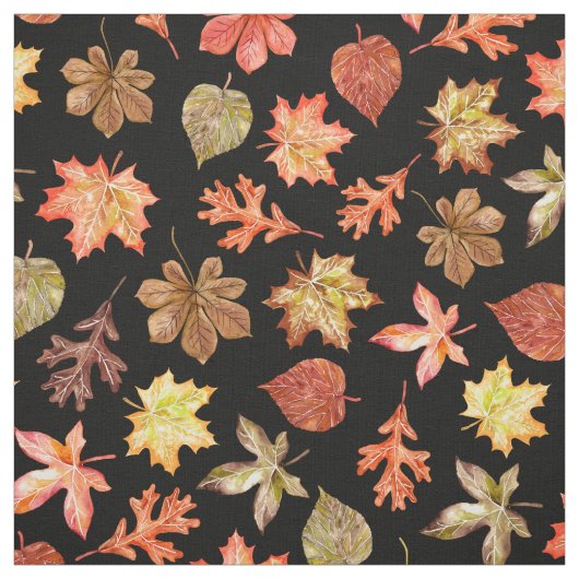 Rotorange goldfarbene Herbstblätter schwarz Stoff (Muster)