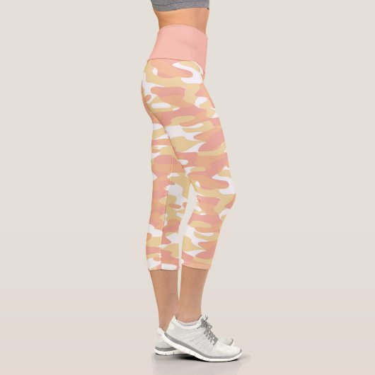Rotorange Orangengelbe Camouflage Muster Capri Leggings (Rechts)