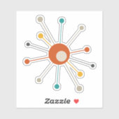 Rotorange Türkis Atomische Sternexplosion Retro Aufkleber (Blatt)