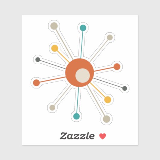 Rotorange Türkis Atomische Sternexplosion Retro Aufkleber (Blatt)