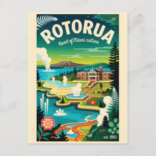 Rotorua Neuseeland Retro-Reiseposter-Kunst Feiertagspostkarte