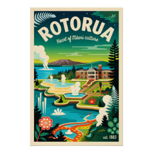 Rotorua Neuseeland Retro-Reiseposter-Kunst Poster