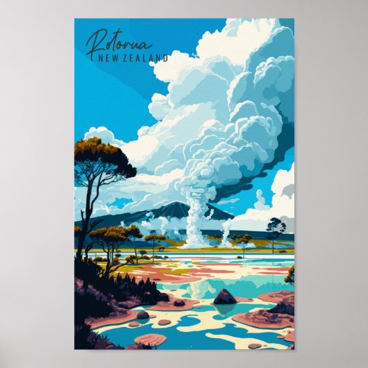 Rotorua Neuseeland Vintage Illustration Poster (Vorne)