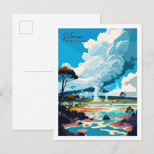 Rotorua Neuseeland Vintage Illustration Postkarte (Vorne/Hinten)