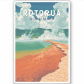 Rotorua New Zealand Illustration Travel Art Retro Aufkleber (Vorderseite)