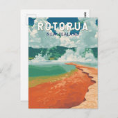Rotorua New Zealand Illustration Travel Art Retro Postkarte (Vorne/Hinten)