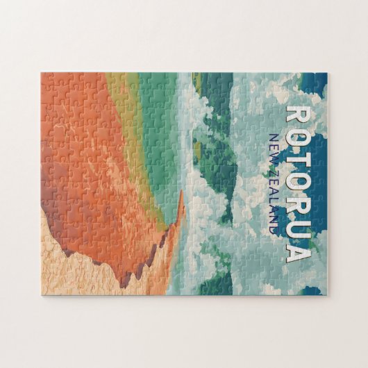 Rotorua New Zealand Illustration Travel Art Retro Puzzle (Horizontal)