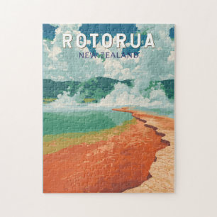 Rotorua New Zealand Illustration Travel Art Retro Puzzle