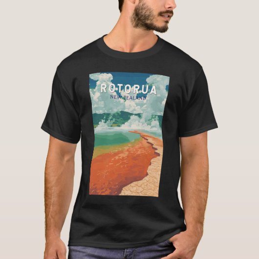 Rotorua New Zealand Illustration Travel Art Retro T-Shirt (Vorderseite)