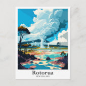 Rotorua New Zealand Vintage Travel Illustration Postkarte (Vorderseite)