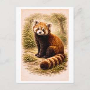 Rotpanda-Illustration im Vintage-Stil Postkarte