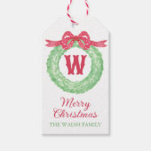 Rotpolka-Dot-Bow-Monogramm-Kränz Geschenkanhänger (Vorderseite)