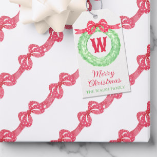 Rotpolka-Dot-Bow-Monogramm-Kränz Geschenkanhänger