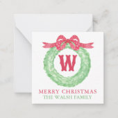 Rotpolka-Dot-Bow-Monogramm-Kränz Mitteilungskarte (Vorderseite)