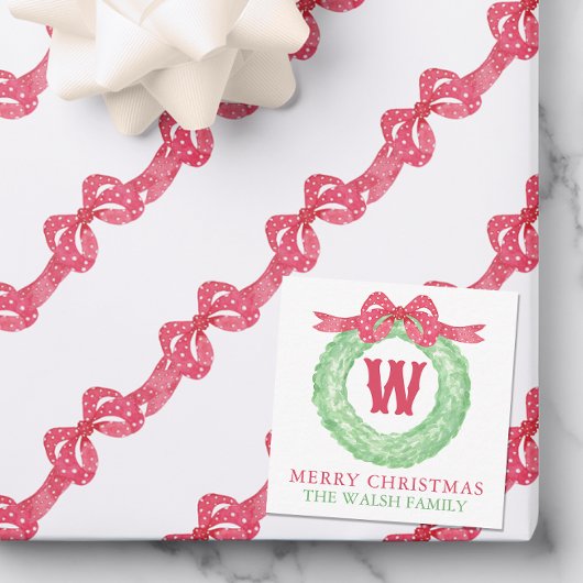 Rotpolka-Dot-Bow-Monogramm-Kränz Mitteilungskarte