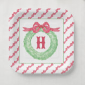 Rotpolka-Dot-Bow-Monogramm-Kränz Pappteller