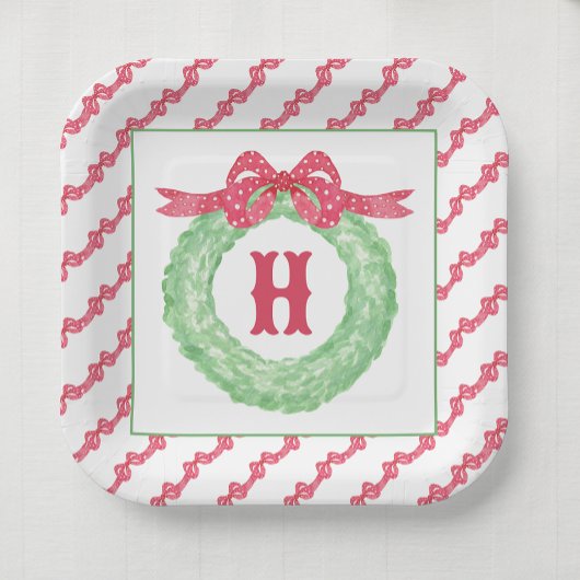 Rotpolka-Dot-Bow-Monogramm-Kränz Pappteller